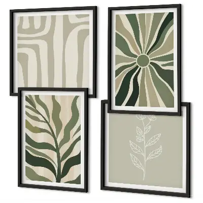 Polyptychon mit Rahmen Pflanzenmuster im minimalistischen grünen Design