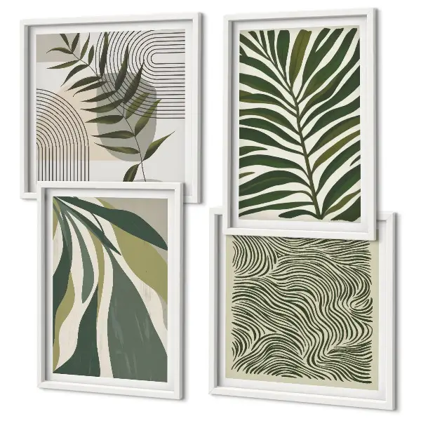 Wanddeko-Set mit Pastellillustrationen von Blättern und Wellen