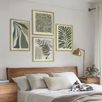 Wanddeko-Set mit Pastellillustrationen von Blättern und Wellen