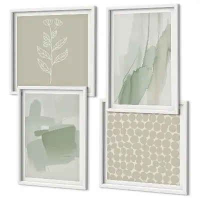 Abstrakte Aquarellpflanzen als Polyptychon mit Rahmen
