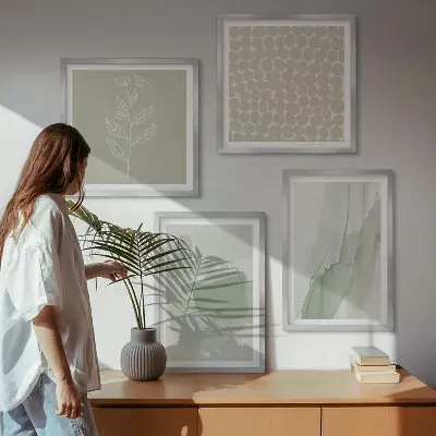 Abstrakte Aquarellpflanzen als Polyptychon mit Rahmen