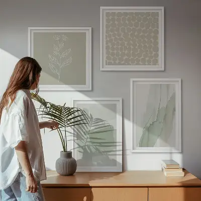 Abstrakte Aquarellpflanzen als Polyptychon mit Rahmen