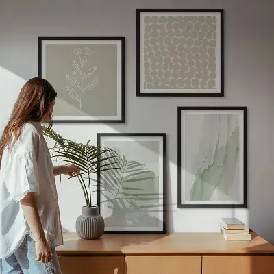Abstrakte Aquarellpflanzen als Polyptychon mit Rahmen
