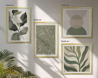 Blätter geometrische Formen abstrakt als Polyptychon mit Rahmen