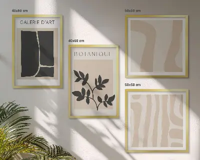 Wanddeko-Set mit abstrakten Pflanzenmotiven