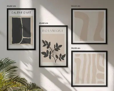 Wanddeko-Set mit abstrakten Pflanzenmotiven