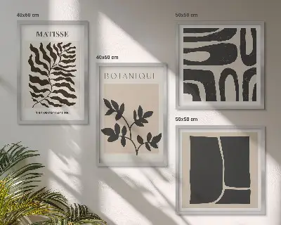 Minimalistische Pflanzenposter als Polyptychon mit Rahmen