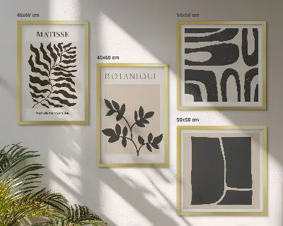 Minimalistische Pflanzenposter als Polyptychon mit Rahmen