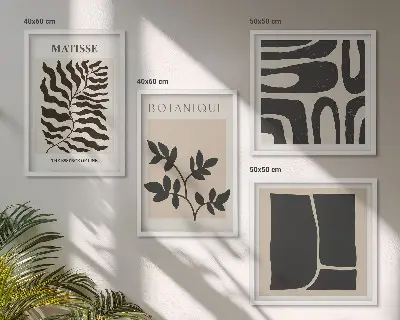 Minimalistische Pflanzenposter als Polyptychon mit Rahmen