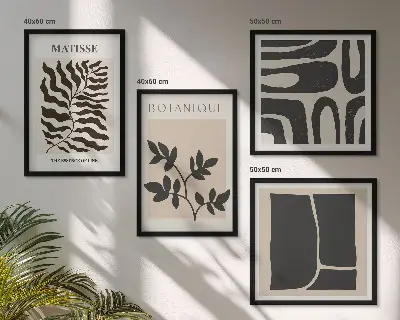 Minimalistische Pflanzenposter als Polyptychon mit Rahmen
