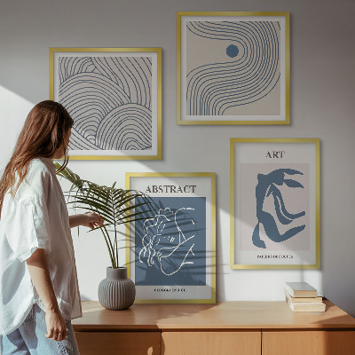 Polyptychon mit rahmen Poster mit abstrakten Linien und Wellen