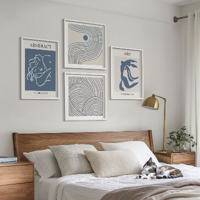 Polyptychon mit rahmen Poster mit abstrakten Linien und Wellen