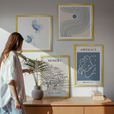 Wanddeko-set abstrakte Poster mit Blumenlinien