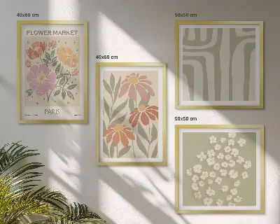 Wanddeko-Set mit botanischen Motiven im Pariser Minimalismus