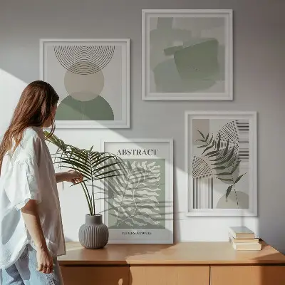 Botanische Boho-Abstraktionen als gerahmtes Polyptychon