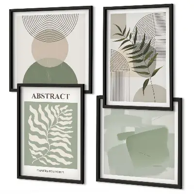 Botanische Boho-Abstraktionen als gerahmtes Polyptychon