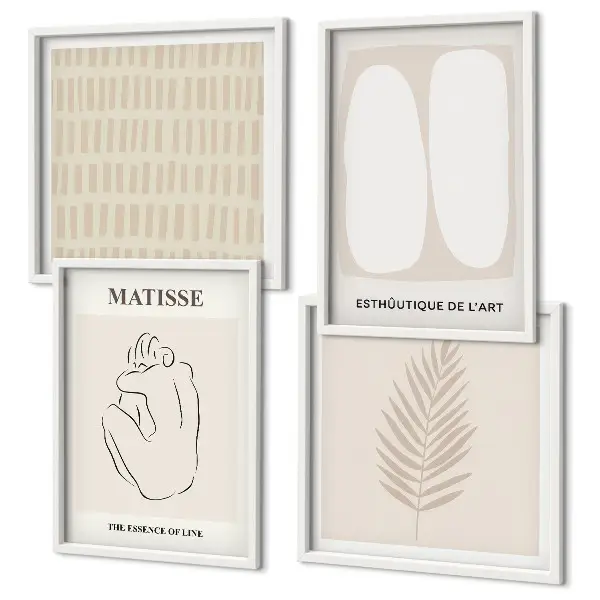 Polyptychon mit Rahmen Linien und Formen in Beige und Weiß