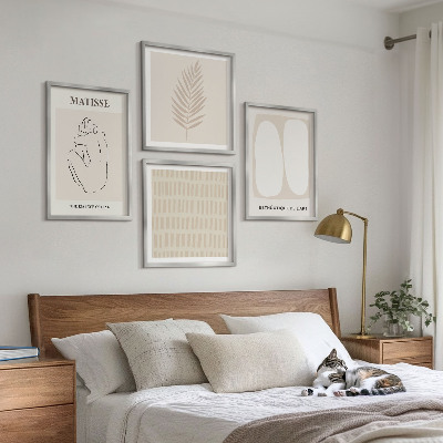 Polyptychon mit rahmen Linien, Formen, Beige, Weiß