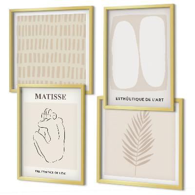 Polyptychon mit rahmen Linien, Formen, Beige, Weiß