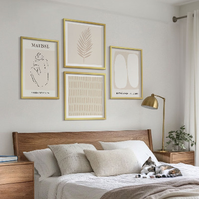 Polyptychon mit rahmen Linien, Formen, Beige, Weiß