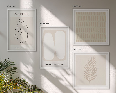 Polyptychon mit rahmen Linien, Formen, Beige, Weiß
