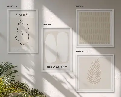Polyptychon mit Rahmen Linien und Formen in Beige und Weiß