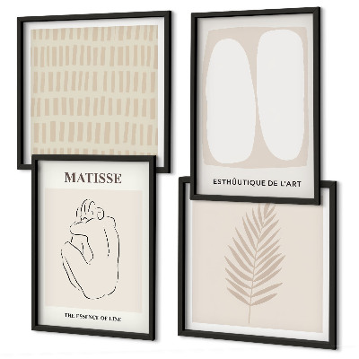 Polyptychon mit rahmen Linien, Formen, Beige, Weiß