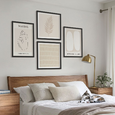 Polyptychon mit rahmen Linien, Formen, Beige, Weiß