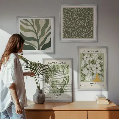 Polyptychon mit Rahmen mit Pflanzenmuster als Boho-Dekoration