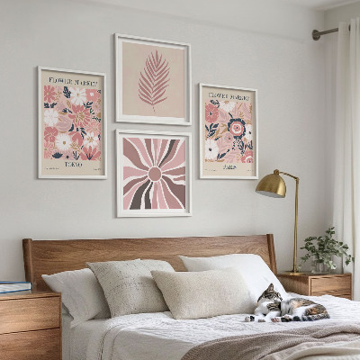Polyptychon mit rahmen Blumenmuster, Blätter, Geometrie