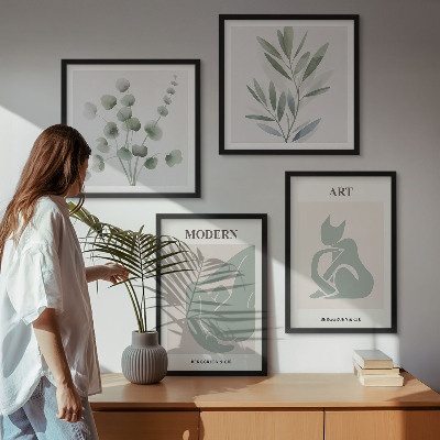 Polyptychon mit rahmen Pflanzenmotive, zartes Grün