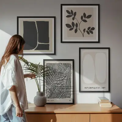Minimalistisches Pflanzenmuster Polyptychon mit Rahmen