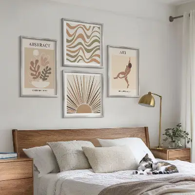 Matisse Boho abstrakte Muster Polyptychon mit Rahmen