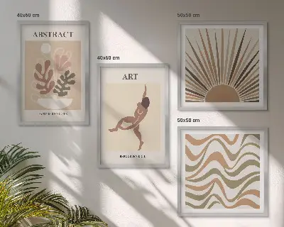 Matisse Boho abstrakte Muster Polyptychon mit Rahmen