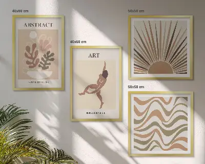 Matisse Boho abstrakte Muster Polyptychon mit Rahmen