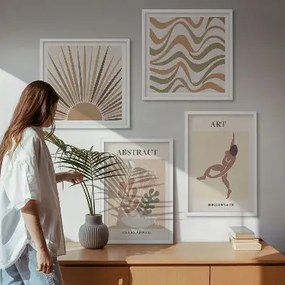 Matisse Boho abstrakte Muster Polyptychon mit Rahmen