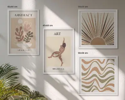 Matisse Boho abstrakte Muster Polyptychon mit Rahmen