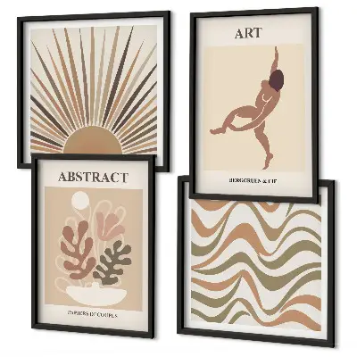 Matisse Boho abstrakte Muster Polyptychon mit Rahmen