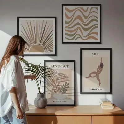 Matisse Boho abstrakte Muster Polyptychon mit Rahmen