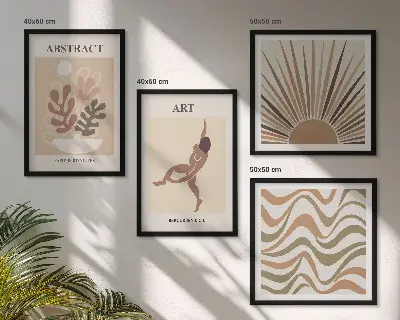 Matisse Boho abstrakte Muster Polyptychon mit Rahmen