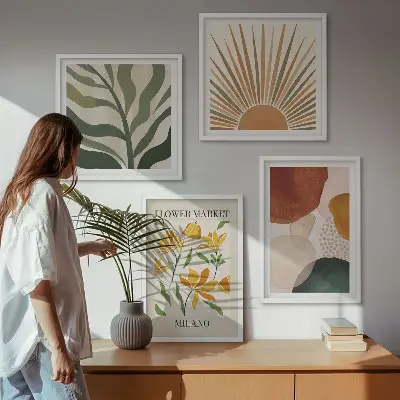 Abstrakte Blumenmotive Polyptychon mit Rahmen