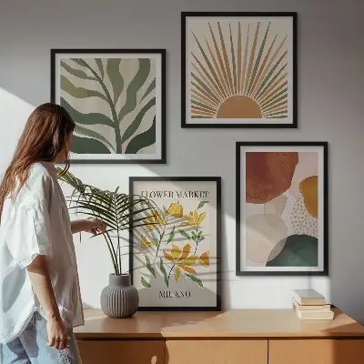 Abstrakte Blumenmotive Polyptychon mit Rahmen