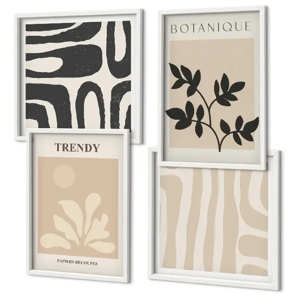 Wanddeko-Set mit stilvollen Pflanzenmustern in Beige und Schwarz
