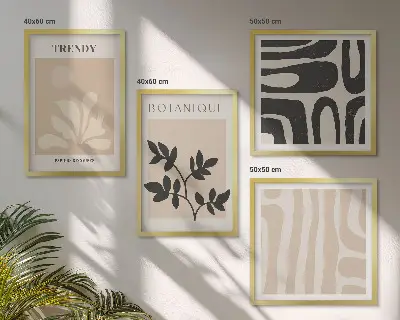 Wanddeko-Set mit stilvollen Pflanzenmustern in Beige und Schwarz