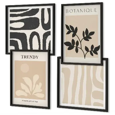 Wanddeko-Set mit stilvollen Pflanzenmustern in Beige und Schwarz