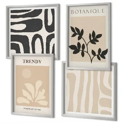 Wanddeko-Set mit stilvollen Pflanzenmustern in Beige und Schwarz