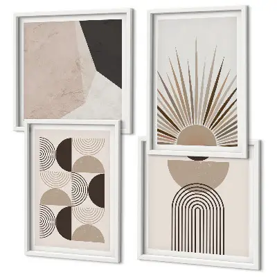Abstrakte beige und braune Formen als gerahmtes Polyptychon
