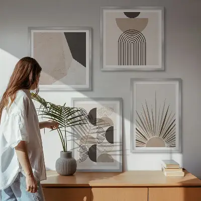 Abstrakte beige und braune Formen als gerahmtes Polyptychon