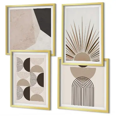 Abstrakte beige und braune Formen als gerahmtes Polyptychon