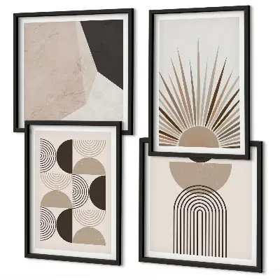Abstrakte beige und braune Formen als gerahmtes Polyptychon